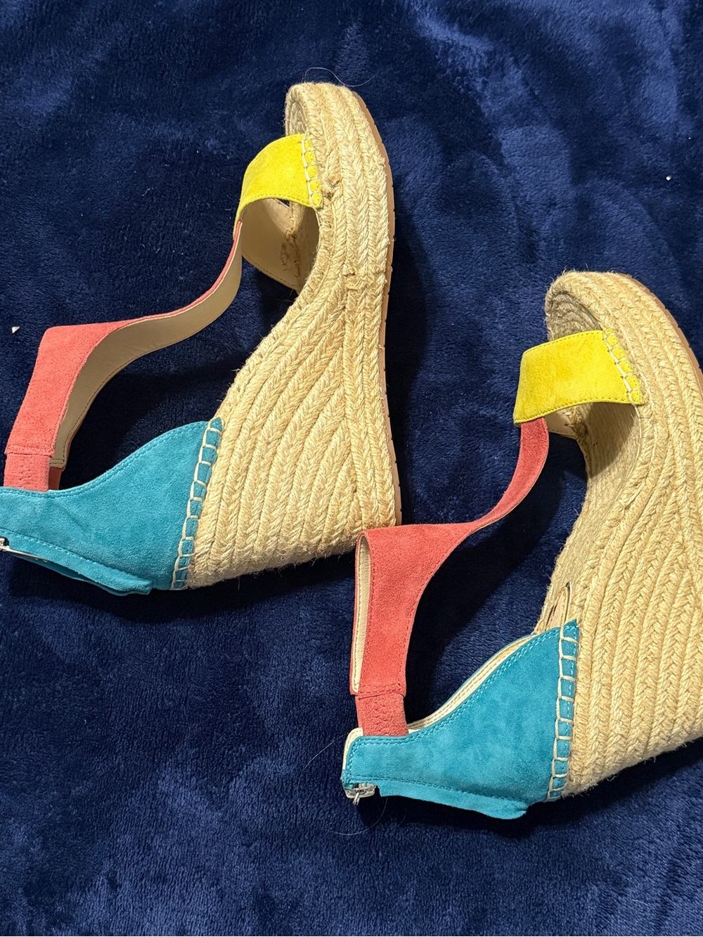 Kenneth Cole Women’s 7..5 Espadrille Wedge Sandals Teal, Coral, Yellow